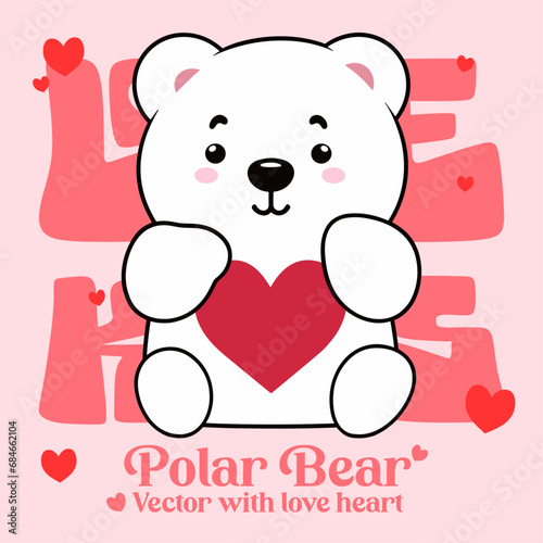 A Cute Polar Bear with Heart in a Cartoon Vector Illustration for Valentine   s Day Celebration