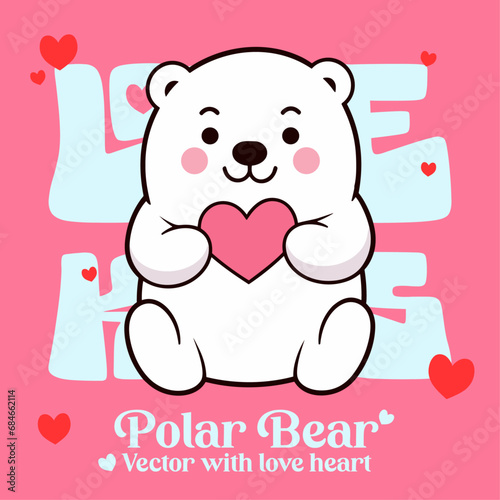 Cartoon Vector Illustration for Valentine’s Day: A Cute Polar Bear with Heart Celebration