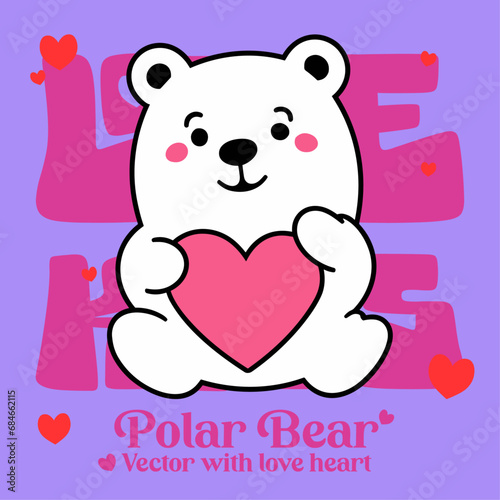 Cute Polar Bear’s Heart: A Valentine’s Day Celebration in Cartoon Vector Illustration