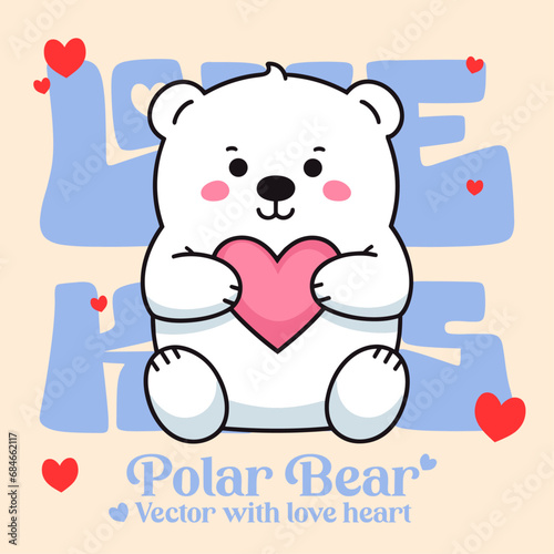 Valentine’s Day Celebration: Cartoon Vector Illustration of a Cute Polar Bear with Heart