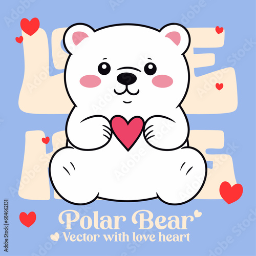 Cute Polar Bear with Heart: A Cartoon Vector Illustration for Valentine’s Day Celebration