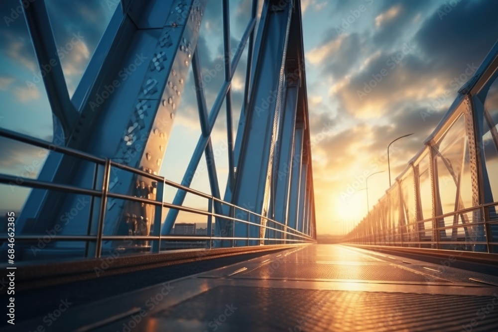 Obraz premium Sunset over Metal Railing Bridge