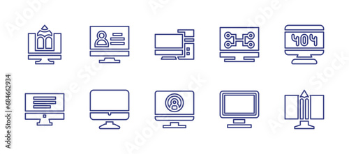Computer screen line icon set. Editable stroke. Vector illustration. Containing monitor, Frame, computer, design, user. © Huticon