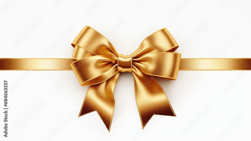 Golden Gift Ribbon With Bow On White Background