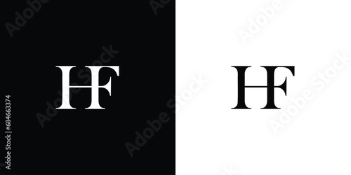 Abstract HF or FH Letter Logo Design in black and white color