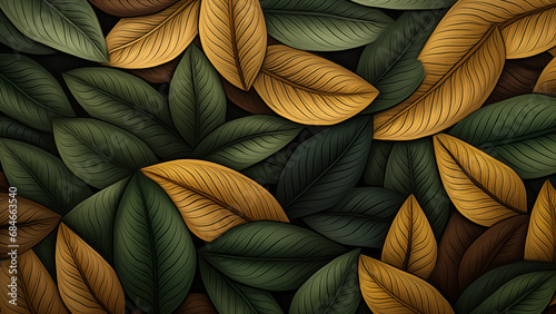 Illustration of leaves in green  brown  and white colors