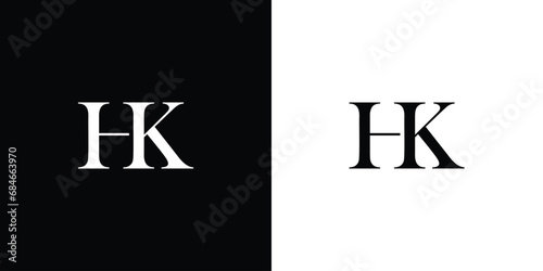 Abstract Letter HK or KH Icon Vector Logo with Serif Font and Minimalist Style in black and white color