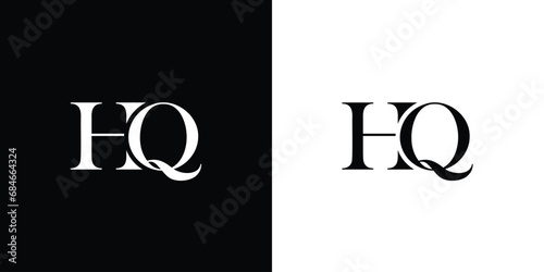 Abstract HQ or QH Abstract Letters Logo Monogram in black and white color