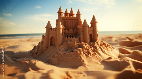 sandcastle on the beach HD 8K wallpaper Stock Photographic Image 