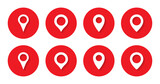 Location marker icon vector in red circle. Navigation pin symbol