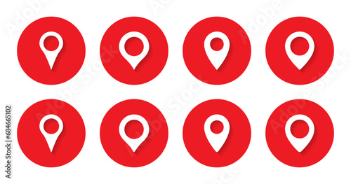 Location marker icon vector in red circle. Navigation pin symbol
