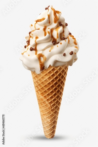 Ice cream in the cone on white background. AI Generated