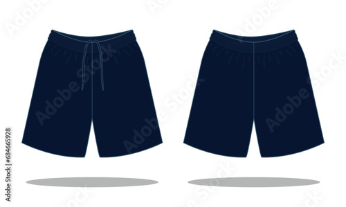 Blank Navy Blue Soccer Short Pants Template On White Background.Front and Back View, Vector File.