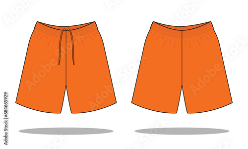 Blank Orange Soccer Short Pants Template On White Background.Front and Back View, Vector File.