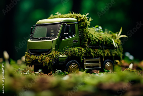 Truck made out of grass and moss  ecofriendly transport .