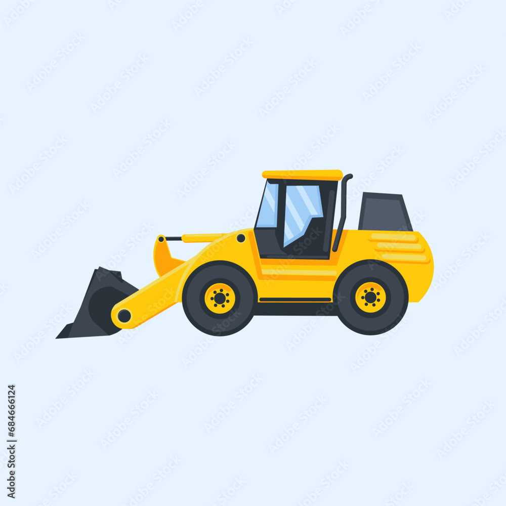 Naklejka premium Loader, heavy equipment moving cargo, isolated on white background, vector illustration very suitable for educational books and children's coloring books,