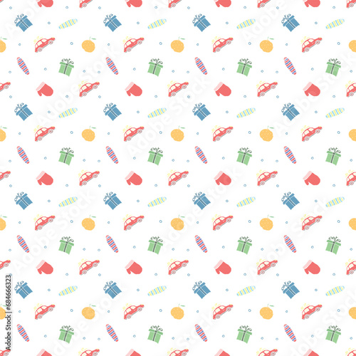  Seamless christmas pattern. New year background. Doodle illustration with christmas icons
