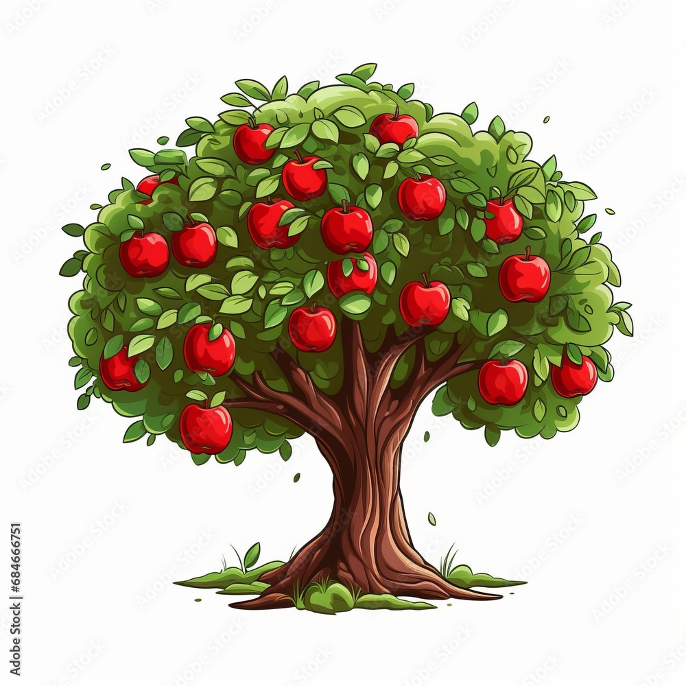 The Majestic Apple Tree in Full Bloom, Laden With Luscious Red Apples vector art