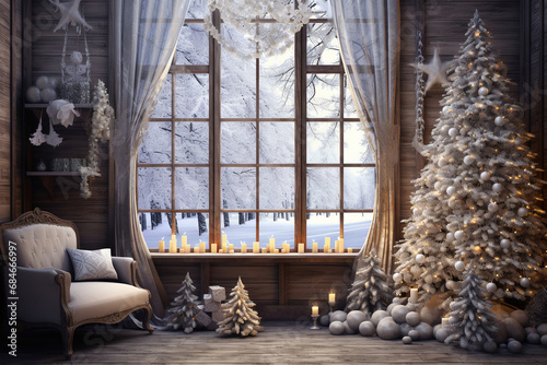 Christmas or new year interior with a Christmas tree