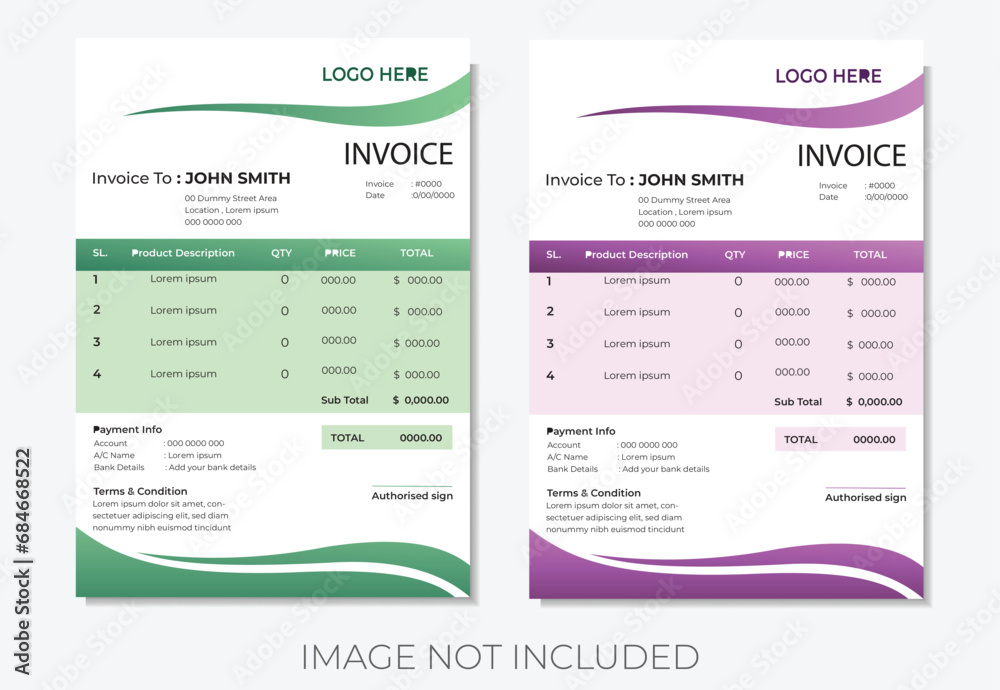 Simple Invoice Design template with 2 color combination . Simple Invoice Design template with 2 color combination .