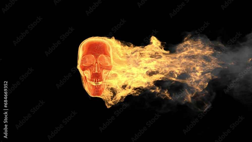Burning skull flying - 3d render with alpha channel.