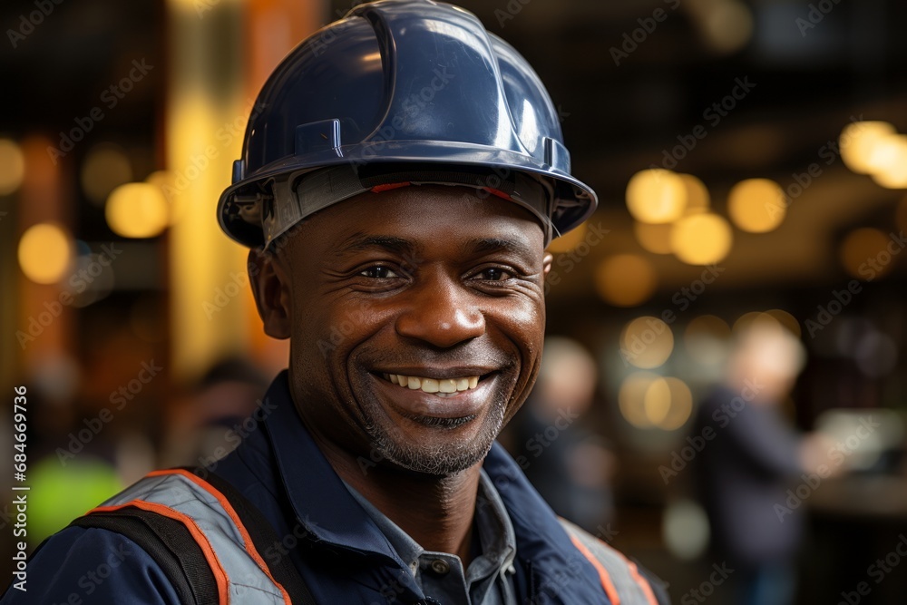 A construction site undergoes inspection by a designer or engineer with a darker complexion. Examination. Technologist. Hard hat. Building.