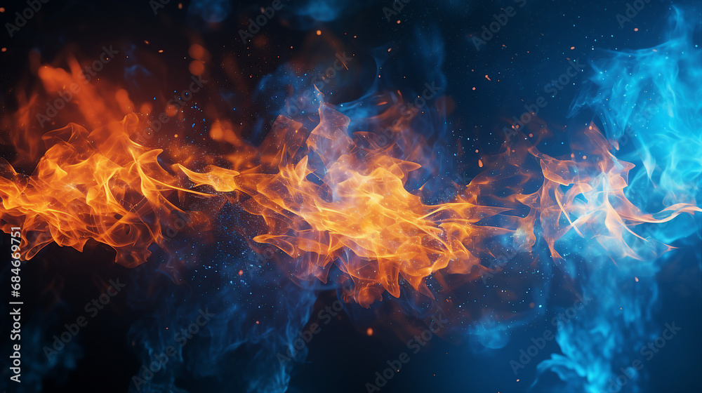 Industrial Abstract Blue Background with Flying Fire
