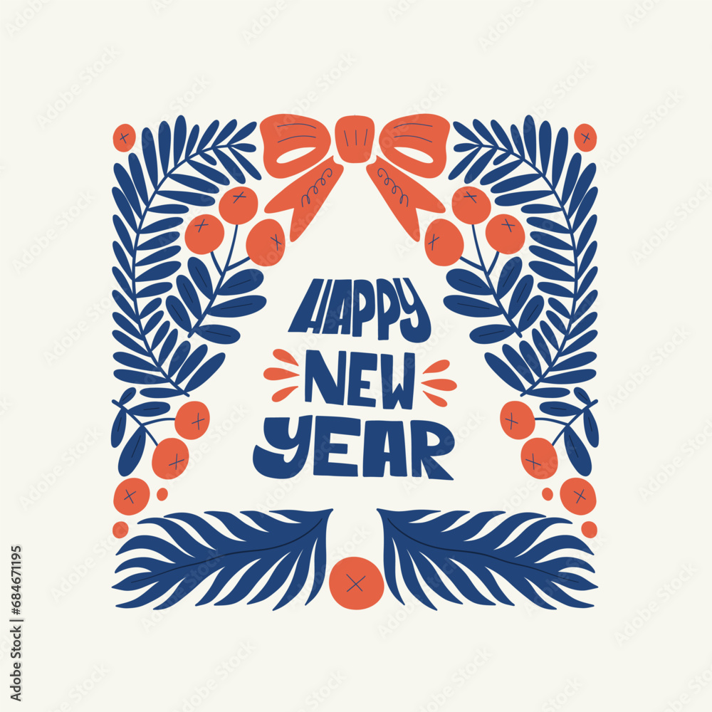 Merry Christmas and Happy New Year illustration. Modern trendy Matisse minimal style. Hand drawn design for wallpaper, wall decor, print, postcard, cover, template, banner. Merry Christmas and Happy New Year illustration. Modern trendy Matisse minimal style. Hand drawn design for wallpaper, wall decor, print, postcard, cover, template, banner.