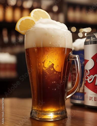 glass of beer on the table full 
