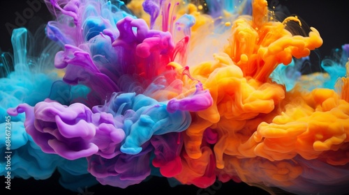 Fluid dynamics captured in a beautiful explosion of colorful liquid, frozen in time.