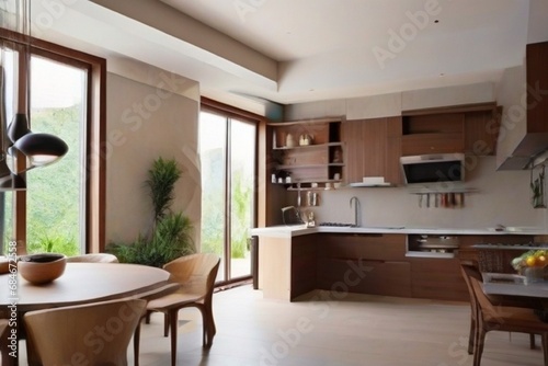 modern room with kitchen