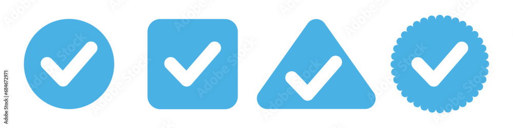 Social networks blue verification checkmarks. A set of verification check boxes. White check mark on a blue background vector. Voting in vector form. Vector illustration. Social networks blue verification checkmarks. A set of verification check boxes. White check mark on a blue background vector. Voting in vector form. Vector illustration.