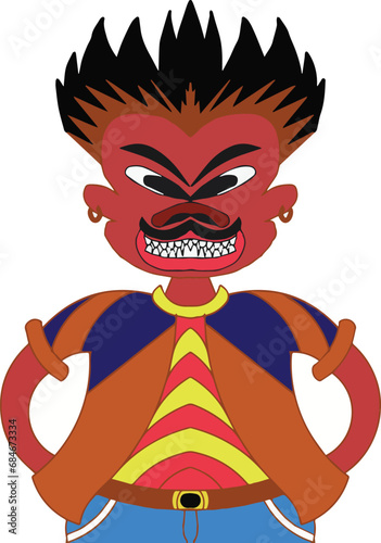 Angry cartoon man with a mustache and piercing teeth