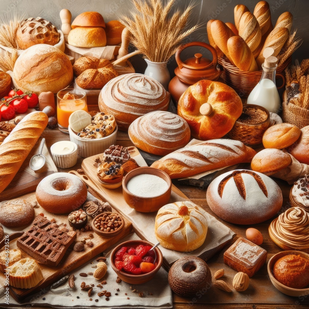 assortment of breads on wooden table