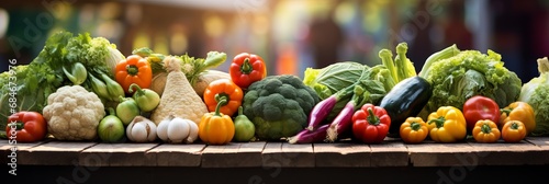 Seasonal fresh vegetables at a street outdoor market, variety of organic local products, banner