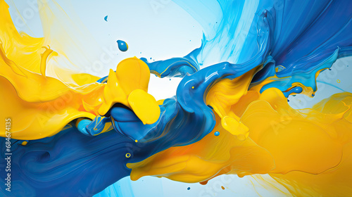 Detailed blue and yellow abstract texture. Splashes of yellow and blue paint