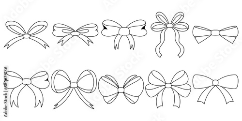 Chic Black and White Doodle Ribbon Bow Collection. Hand Drawn Flat Style for Stylish Decorations. Generous Set of Bowties for Creative Projects.