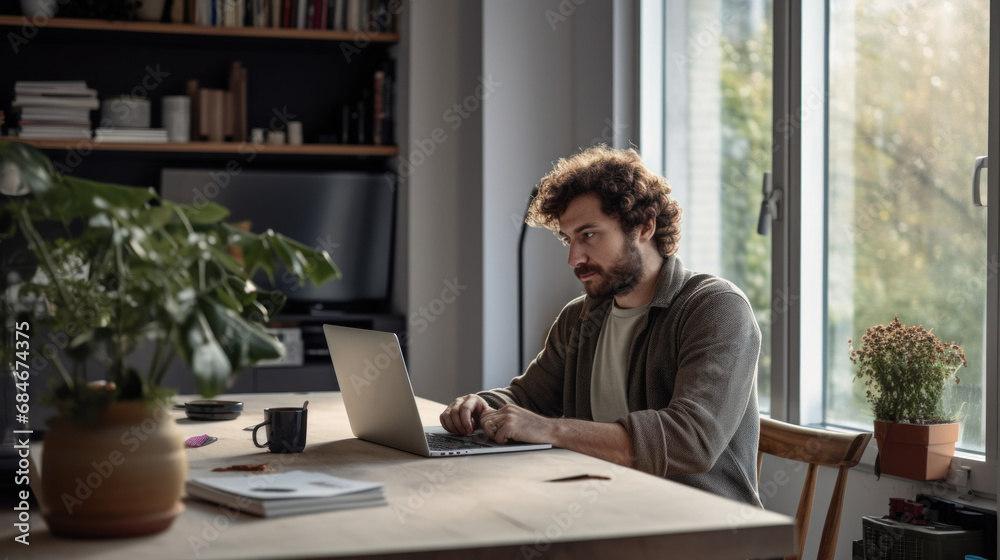 A man sitting at a table using a laptop computer A man sitting at a table using a laptop computer