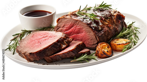 Christmas prime rib beef fillet roasted isolated on white transparent, closeup, Xmas menu, PNG	