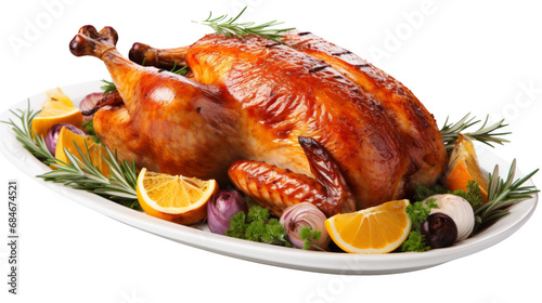 Christmas turkey isolated on white transparent background, closeup, Xmas menu, PNG 