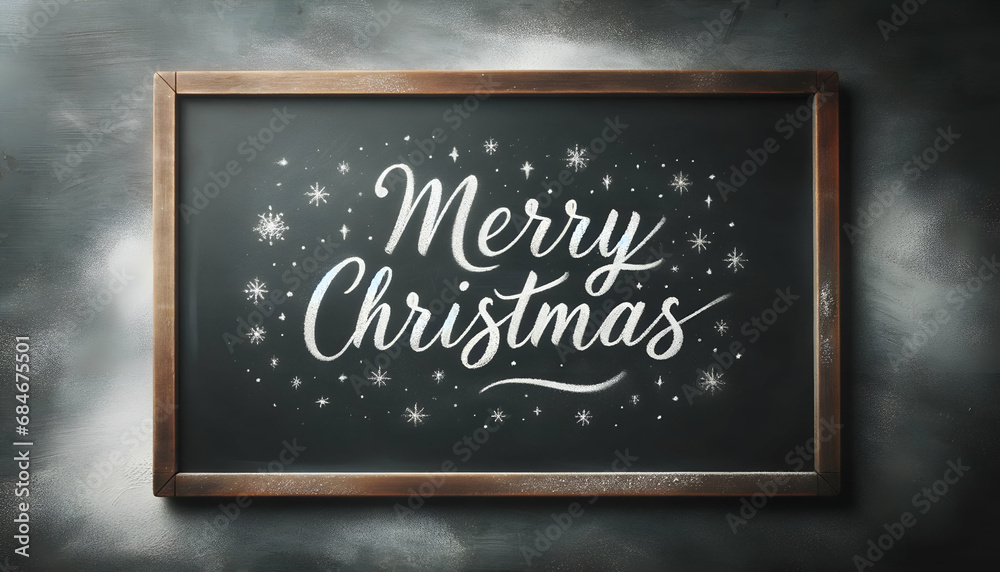 Merry Christmas on black board, message for student