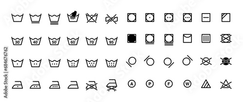 Icon set of laundry symbols, Clothes care symbols, Vector illustration