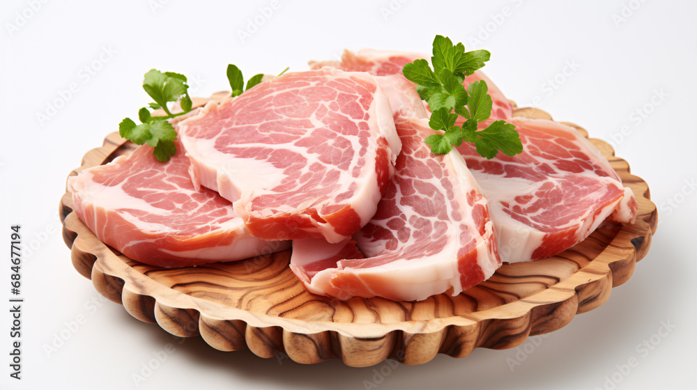 Delicately-cured Coppa Stagionata, an Italian cured ham, resting on a white background.