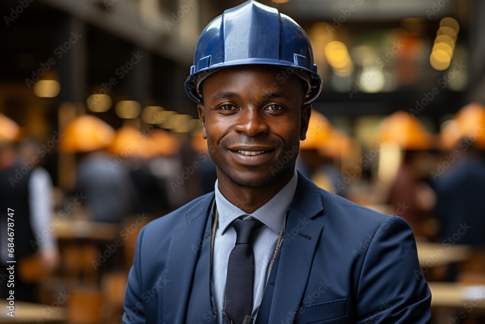 A dark-skinned designer or engineer is engaged in work assessment at a construction site. Evaluation. Technician. Protective headgear. Construction. A dark-skinned designer or engineer is engaged in work assessment at a construction site. Evaluation. Technician. Protective headgear. Construction.
