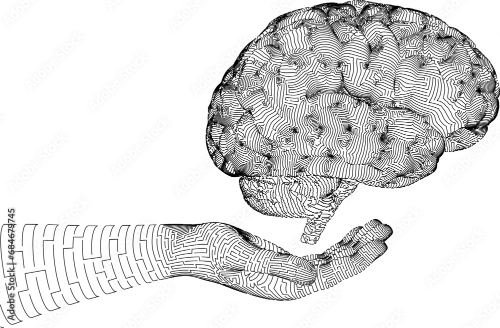 human brain.Brain Icon Designs Free Vector.Human brain lateral view stock vector..Mental Illness Brain Drawing. - obrazy, fototapety, plakaty 