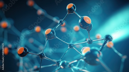 molecule or atom, Abstract structure for Science or medical background, 3d illustration, science, atom, abstract, chemistry, structure, blue, chemical, background