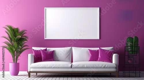 Living room with white sofa and magenta wall  ai generative