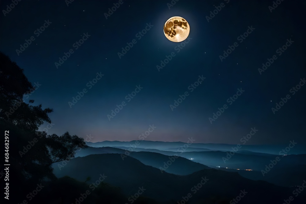 Happy dreams. Image of a calm full moon rising at night.