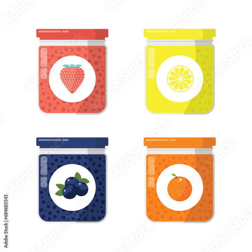 organic homemade jam jar strawberry lemon blueberry orange fresh fruits vector illustration