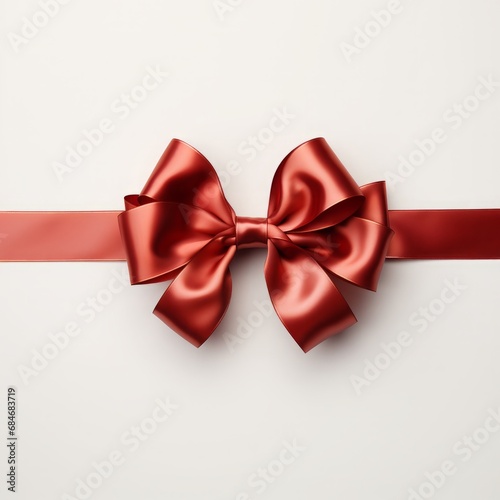 gift red ribbon in traditional style, horizontal ribbon extends from the center of the bow to the edges of the image